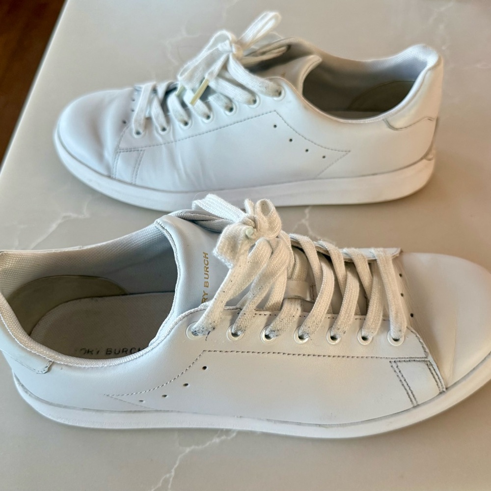 Tory Burch White Leather Low-Top Sneakers